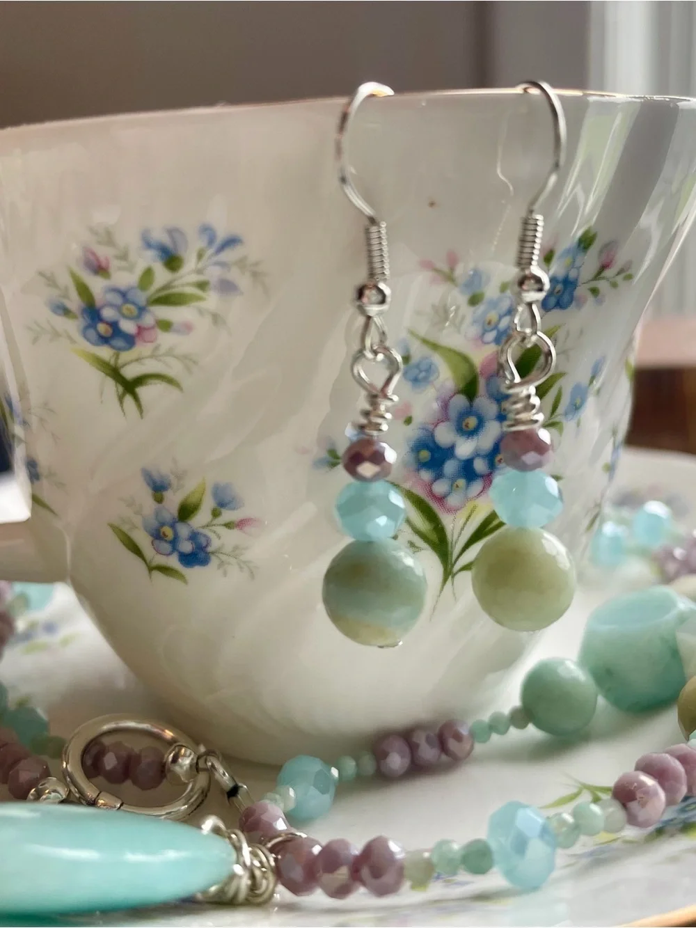 Pastel Mint Teardrop Necklace & Earring Set - Women Jewelry